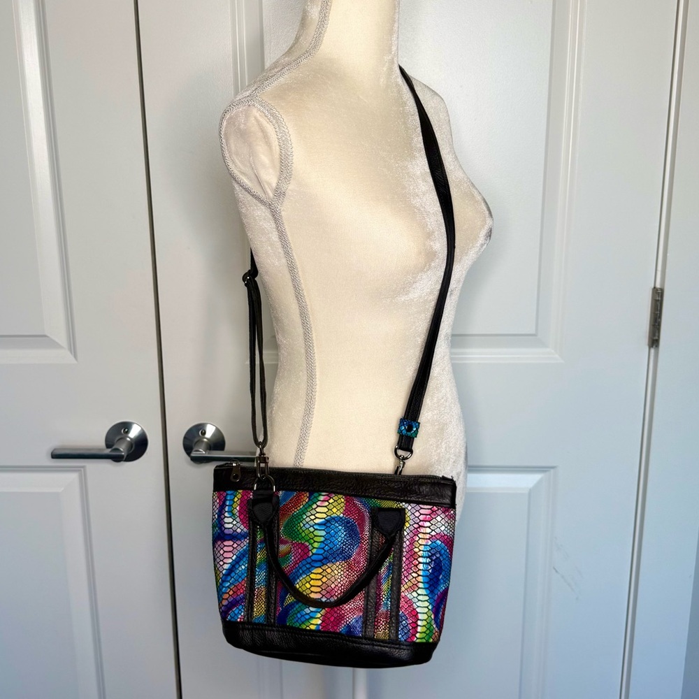 Doray Unlimited Rainbow Python Swirl Leather Crossbody handmade bag purse